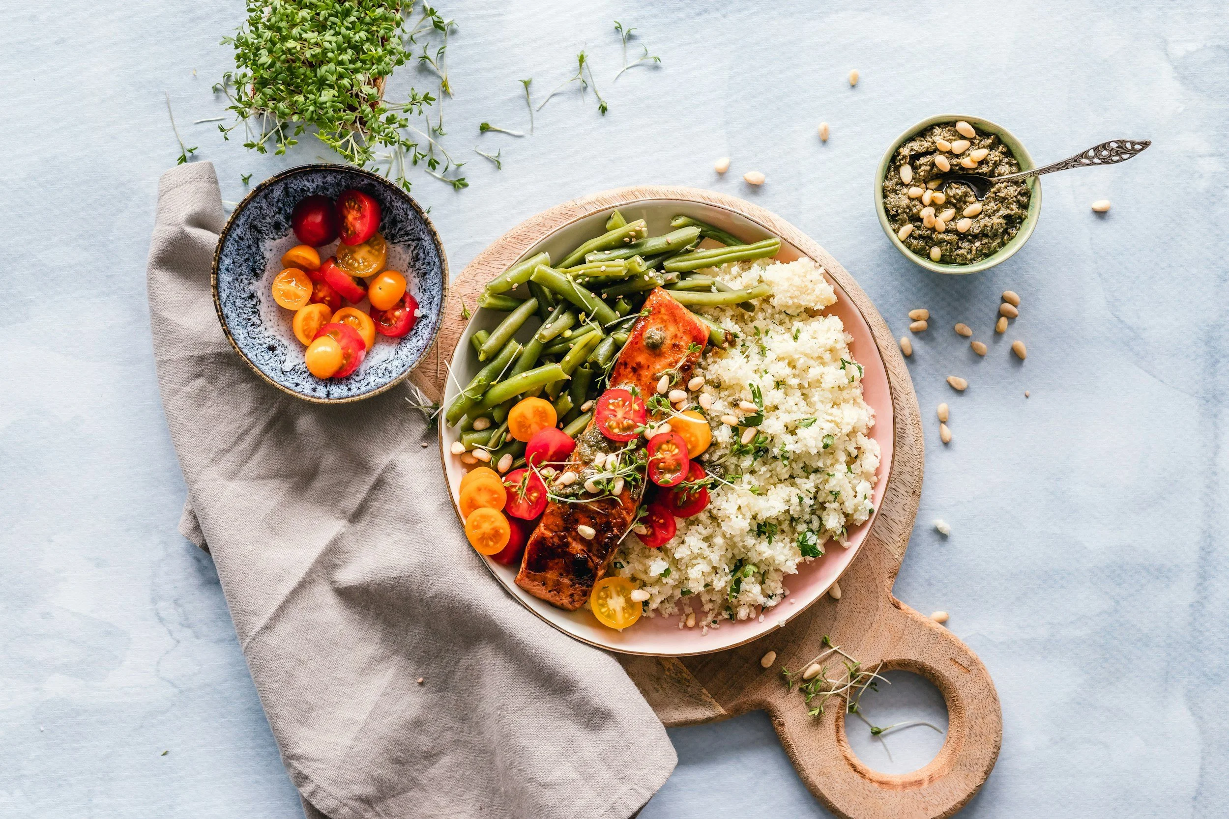 A balanced plate prepared with blood sugar in mind